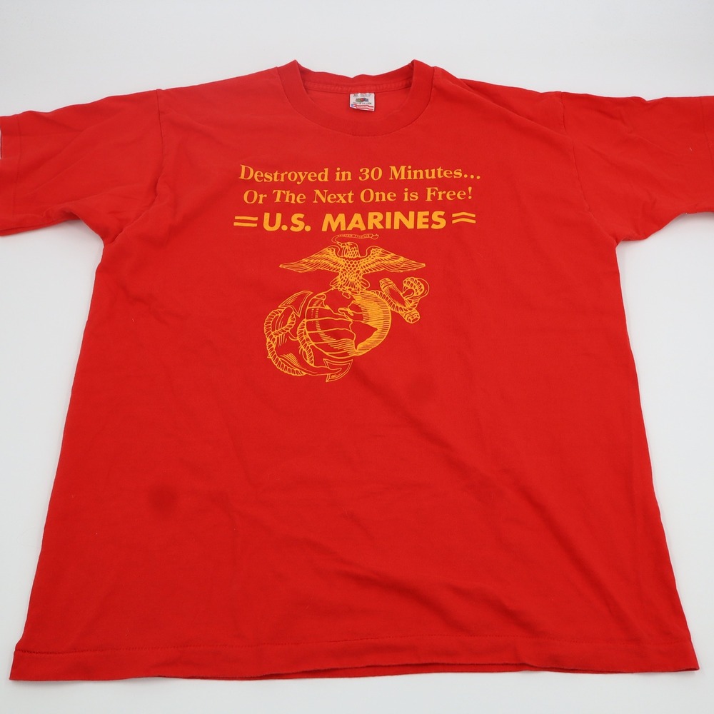 Vintage US‎ Marines T Shirt XL Red Fruit of the Loom Single Stitch Made in USA